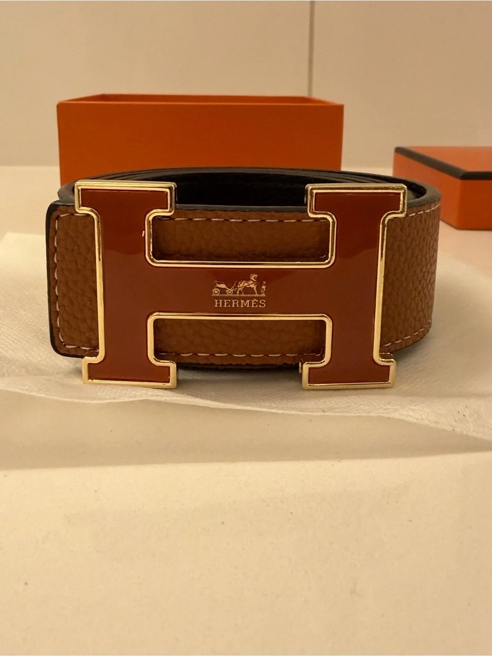 Hermès Constance H Belt – Black & Gold / Gold-Brown Reversible